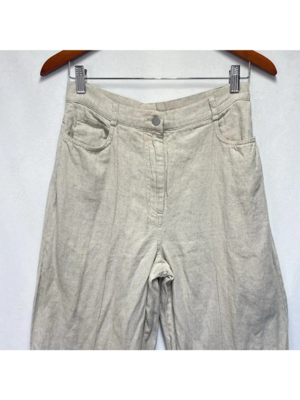 H&M Linen Blend High-Waited Wide Leg Trouser Pants Women Size 4 Light Beige